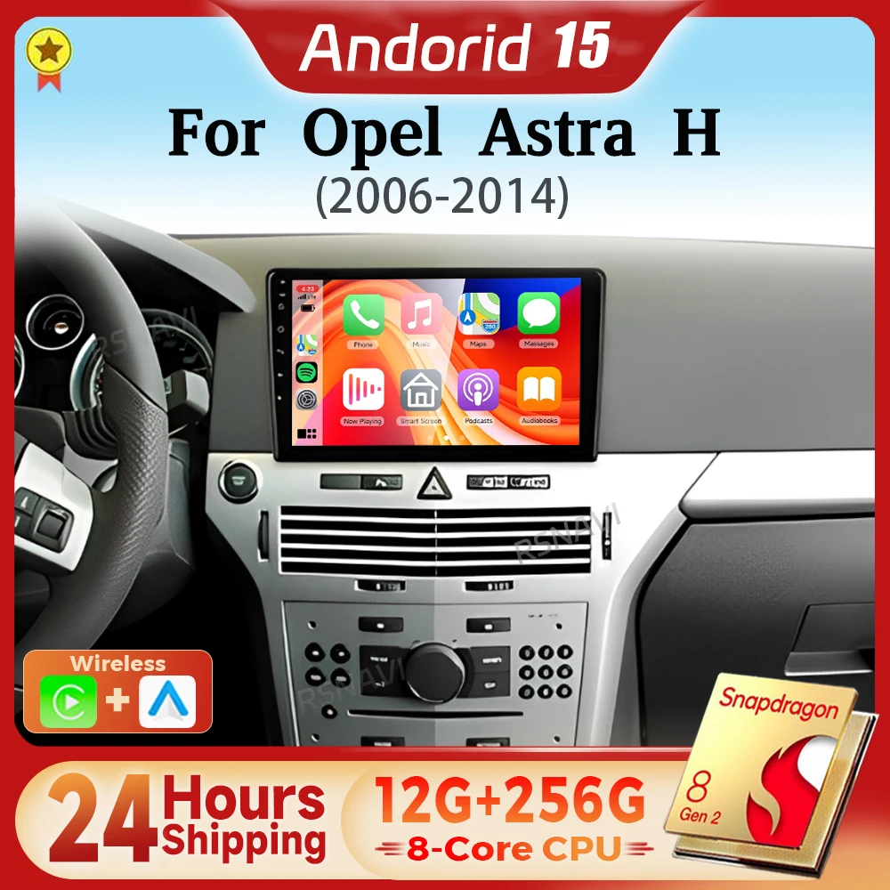 Android 15 Qualcomm Carplay Auto 2K Screen Car Radio Multimedia Player For Opel Astra H 2006 - 2014 DSP 2din Autoradio Head Unit