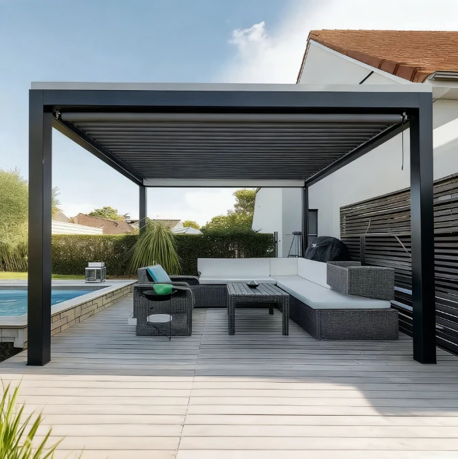 

Garden Aluminum Alloy Gazebo Electric Intelligent Flip Louver Gazebo Outdoor Sun Room Shade Pavilion