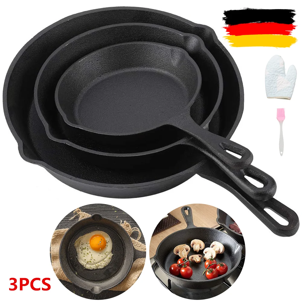 3PCS 16cm/20cm/26cm Braten Pan Wok Nicht-stick Waben Topf Gusseisen Bratpfanne topf Topf Für Kochgeschirr Küche Kochgeschirr Pfannkuchen