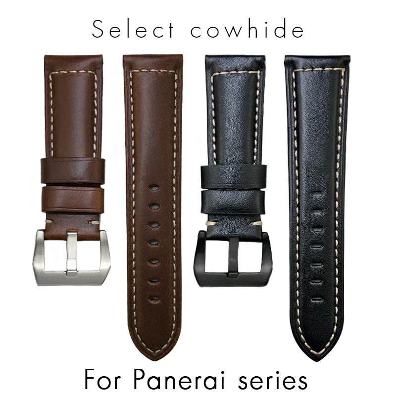 Genuine Leather Watchband 24mm 25mm 26mm For Panerai SEIKO TISSOT  Black Blue Brown Cowhide Bracelet Vintage Watch Strap