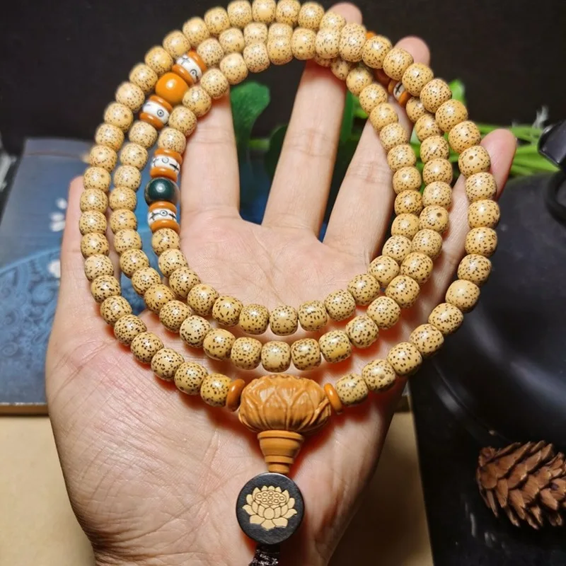 Hainan Natural Zhengyue Xingyue Bodhi 108 Golden Beads Bracelet for Men and Women, Buddhist Bead Necklace