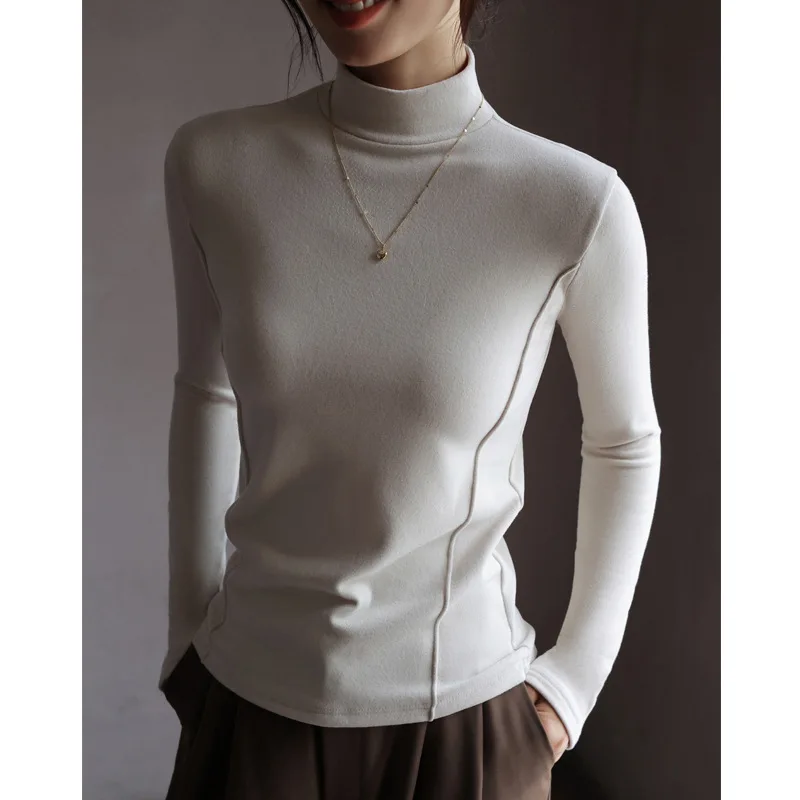 Micron German velvet half turtleneck bottoming shirt for women in autumn and winter plus velvet inner long-sleeved top