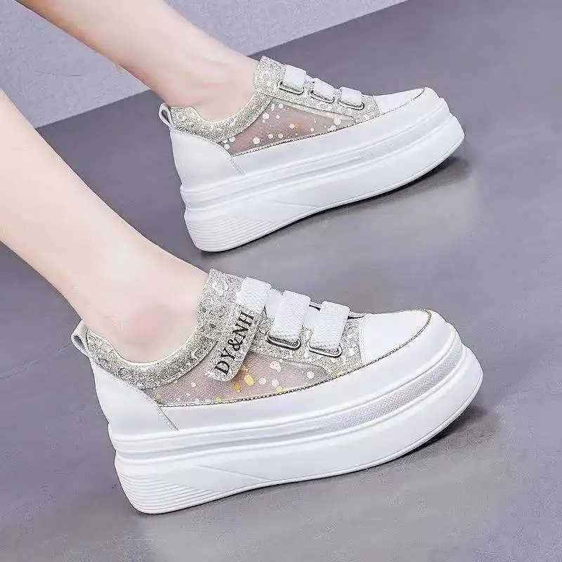 

Breathable Flat Bottom Sports Shoes Women's Increased Height Inner Design Summer New Style Net Surface Platform Student Flats