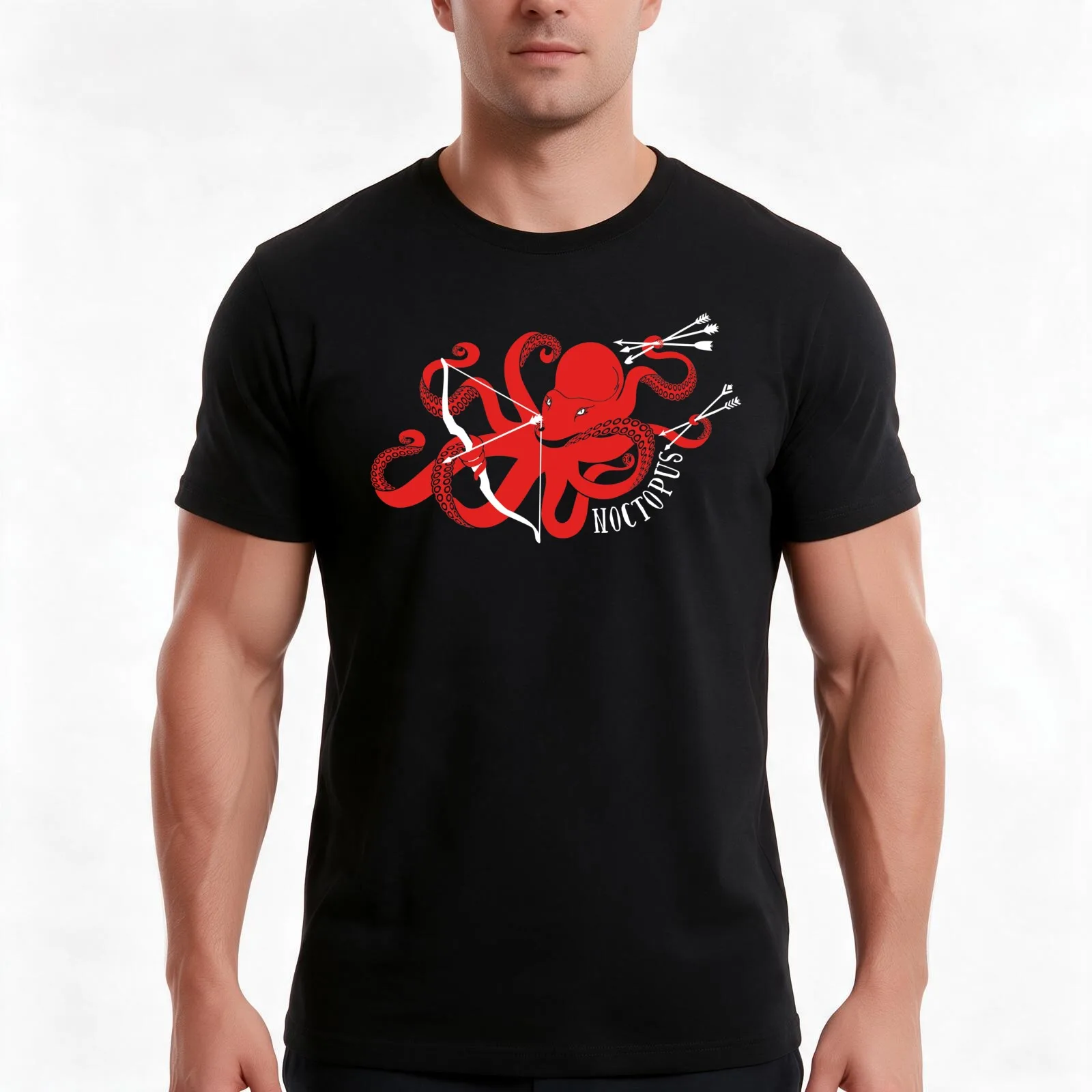 RED NOCTOPUS (Archery by BOWTIQUE) T-Shirt, Summer Casual Cotton Tee, Oversized Streetwear Tops, Vintage Graphic Print