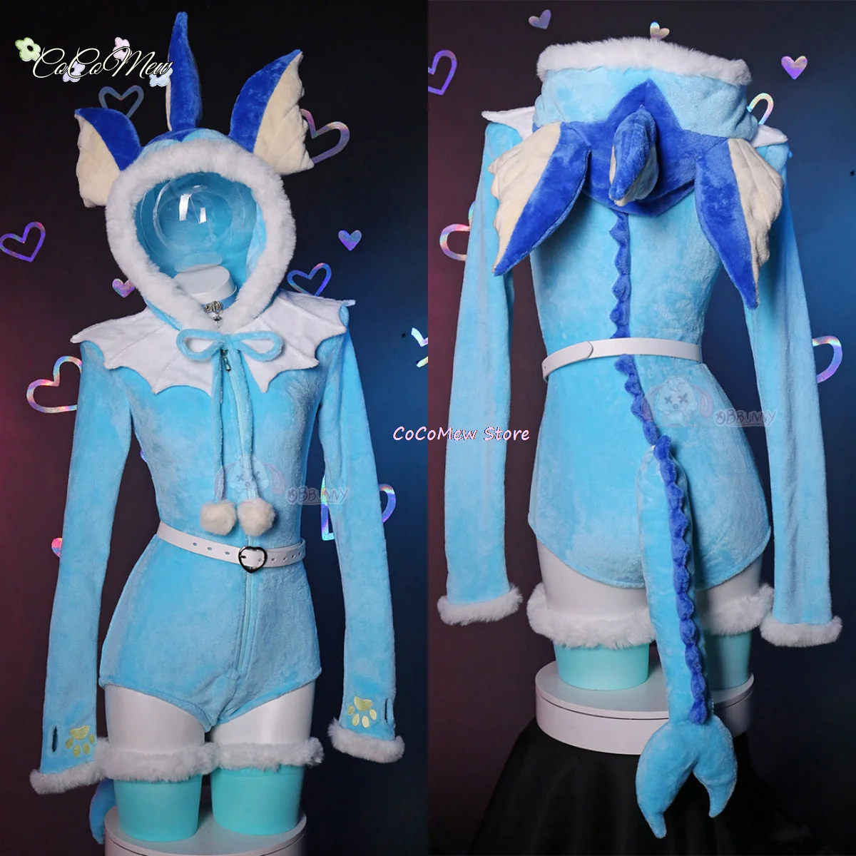 

Anime Vaporeon Cosplay Costume Women Sexy Flannel Hooded Bodysuit Tail Socks Suit Bunny Girl Kawaii Plush Pajamas Cute Jumpsuit