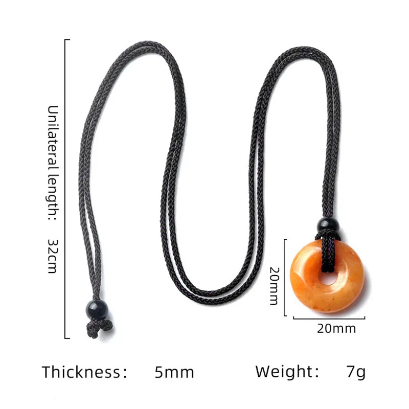 20mm Circle Donut Healing Crystals Stone Pendant Necklace Amulet Lucky Charm Adjustable Braided Rope Necklaces for Men Women