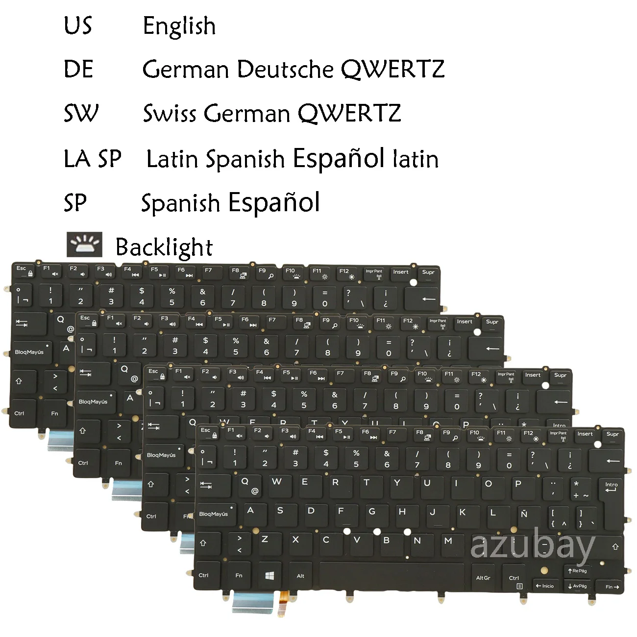 Belgian US LA Spanish Swiss CH German QWERTZ Keyboard For DELL XPS 13 9343 9350 9360 P54G001 P54G002 0RCHN9 05VH6N Backlit