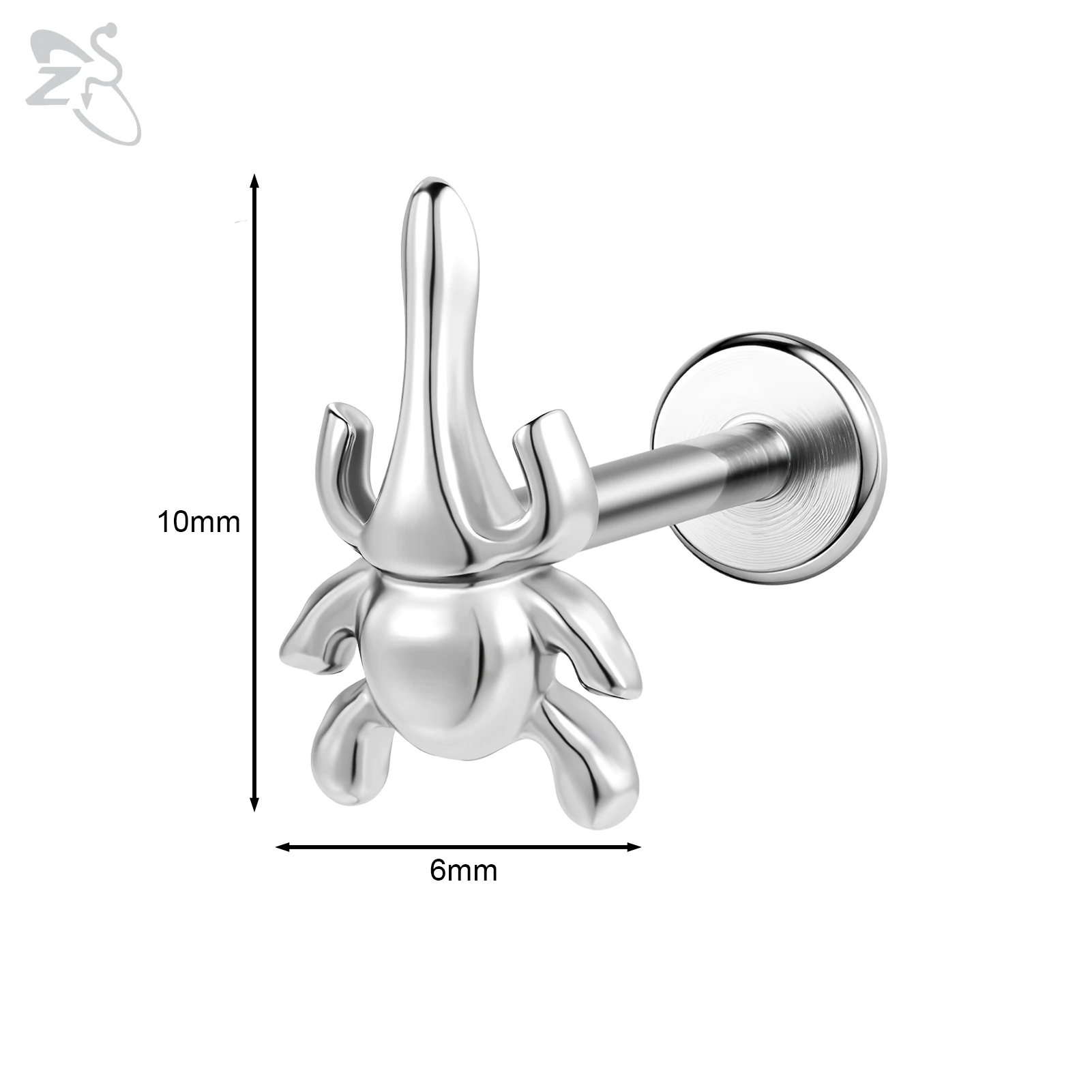 ZS 1PC 16G/18G 316L Stainless Steel Lip Ring Toad Beetle Shape Labret Piercing Silver Color Ear Stud 6mm/8mm Cartilage Earring