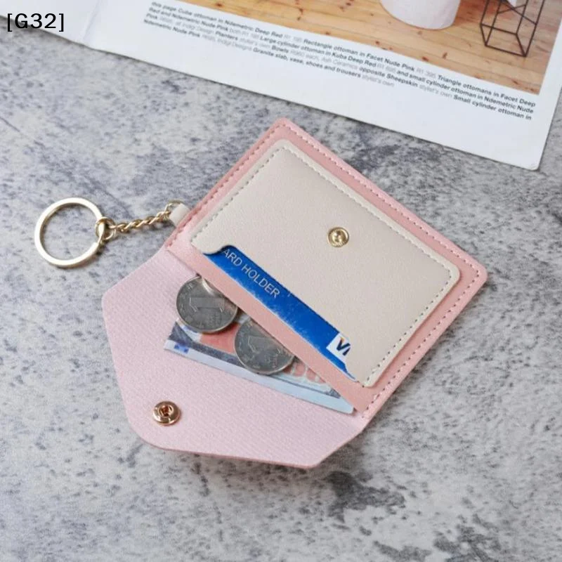 Fashion Slim Leather Walt Business Credit Card Holder Short Purse Leather ID Card Holder Candy Color Coin Case With Keyring[G32]