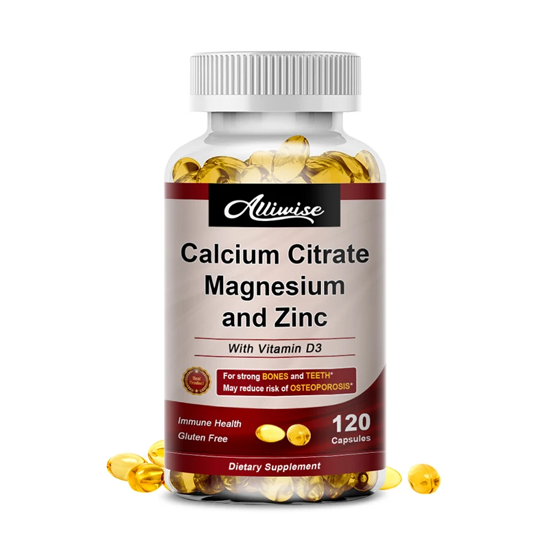 Alliwise Calcium Magnesium Zinc Capsule Vitamin D3 for Strong Bones Teeth Heart Nerve Increase Immune System Function Supplement