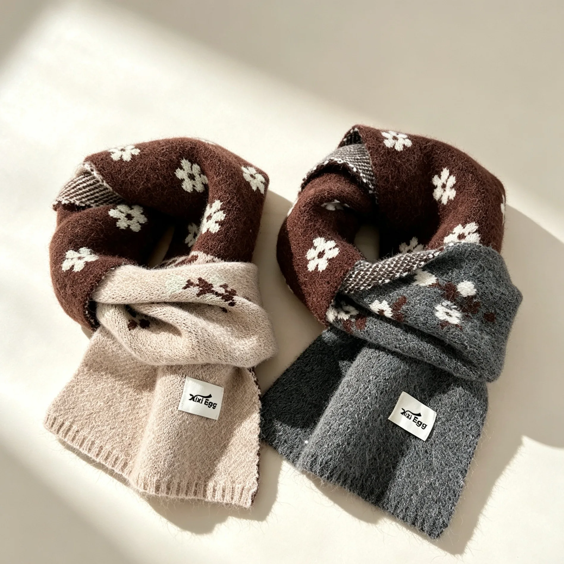 Versatile wool knitted scarf thickened contrasting color shawl women's autumn and winter advanced warm and windproof scarf