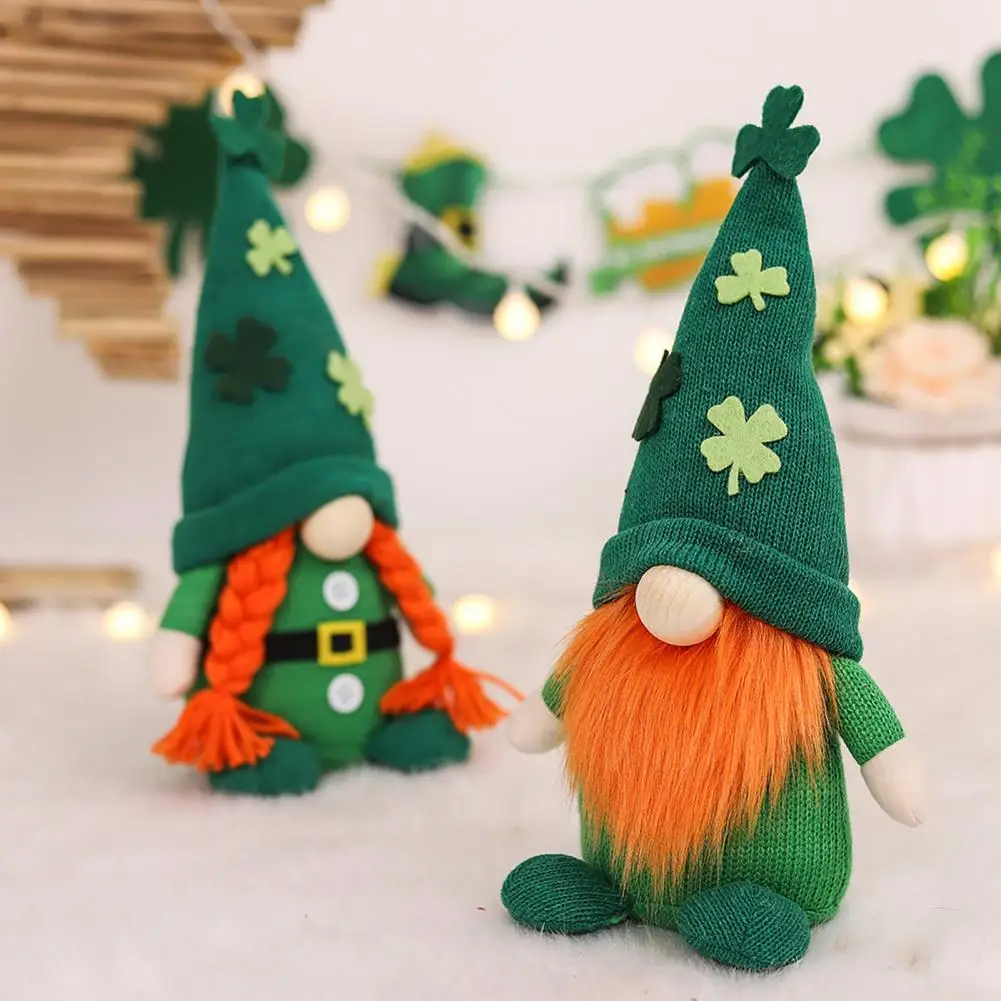 St.Patrick's Day Gnome Faceless Doll Plush Elf Decorations Handmade With Lanyard Irish Leprechaun Party Decor For Kids Gift