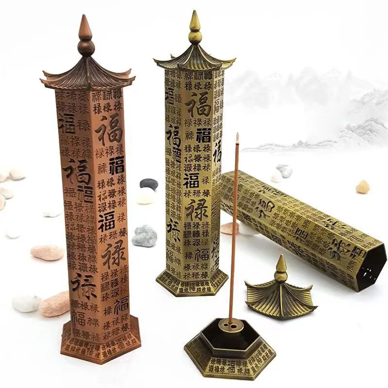 Restore Blessing Metal Incense Burner The Heart Sutra Wealth luck Incense Sticks Holder for Home Decor Ornaments