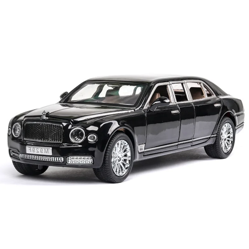 1/24 Bentley Mulsanne Large Size Diecast Alloy Car Model Toy Extended Black High Simulation Metal Car 6 Doors Toy for Collection