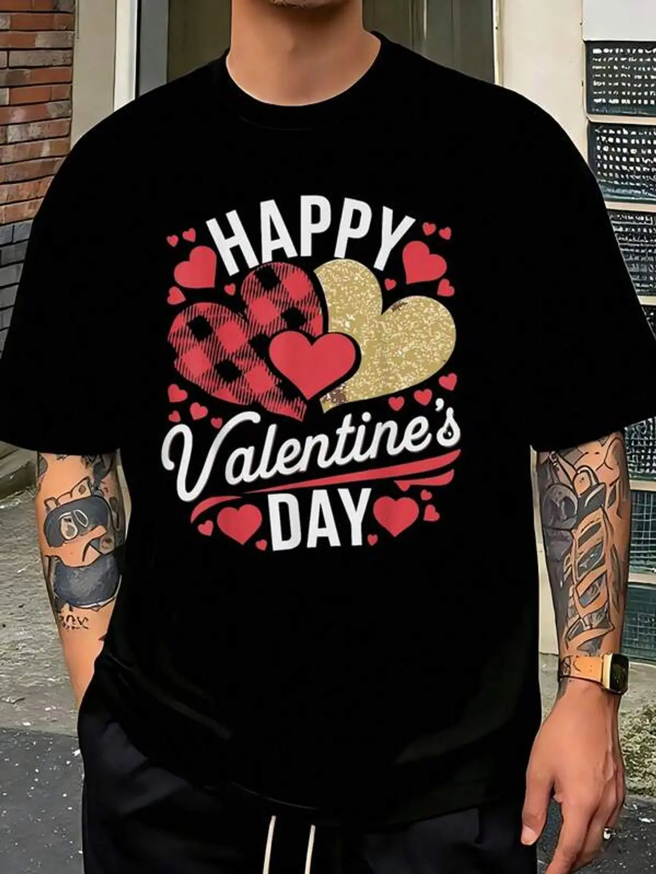 Happy Valentines Day Leopard Plaid Hearts Love Boys Girls-Shirt       Jpg  Camisas Para Hombre Men's-Shirt Graphic Tees  Crop Tops  Outfits   Tops-Shirt