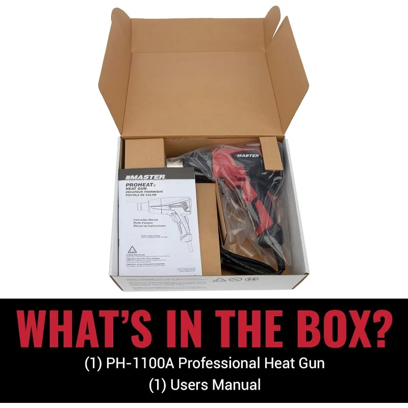 

Master Appliance Proheat PH-1100A Профессиональная промышленная электрическая тепловая пушка, быстросменный нагревательный элемент, температура 1200F и 600F