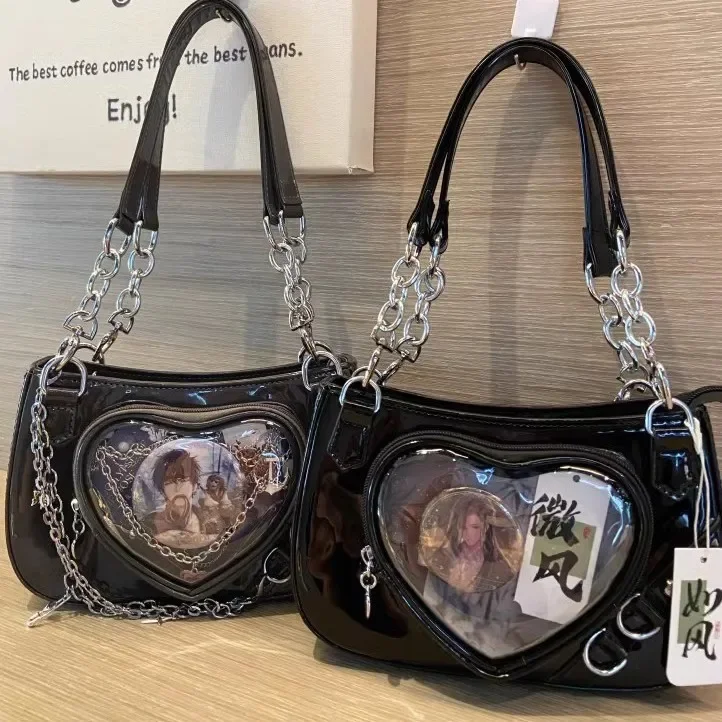 

Dark Fashion Hottie Streetwear Women Shoulder Bag Transparent Heart Shape Chain Aesthetic Trendy Crossbody Bag Girl Girl Itabag