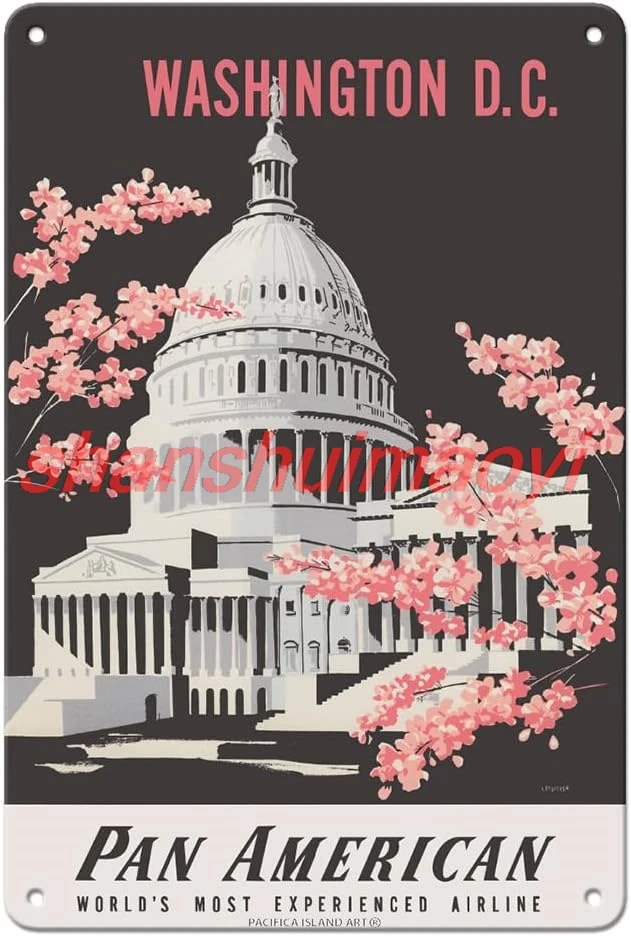 Вашингтон Д.К. - Пан Американские World Airways - Будинок капитала Соединенных Штатов - Винтажный постер путешествий авиакомпании от Aaron Amsp SGH Вашингтон Д.К. - Пан Американские World Airways - Будинок капитала Соединенных Штатов - Винтажный постер путешествий авиакомпании от Aaron Amsp SGH