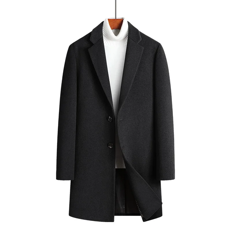 Sheep Wool Jacket Blends Men Coats Single Breasted Cardigan Outerwear Spliced Turn Down Collar Long Sleeve Solid Casual 2005