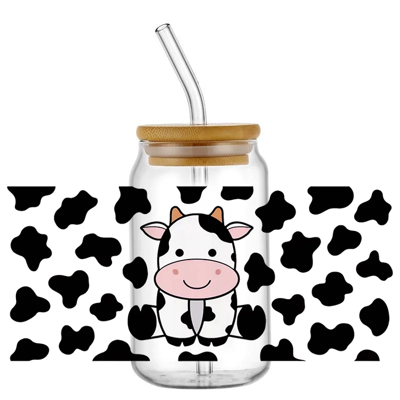 Dairy Cow Pattern 16oz DTF Sticker Cool Personalize UV Wrap Transfer Sticker Custom Labels DIY Logo Self Adhesive Waterproof