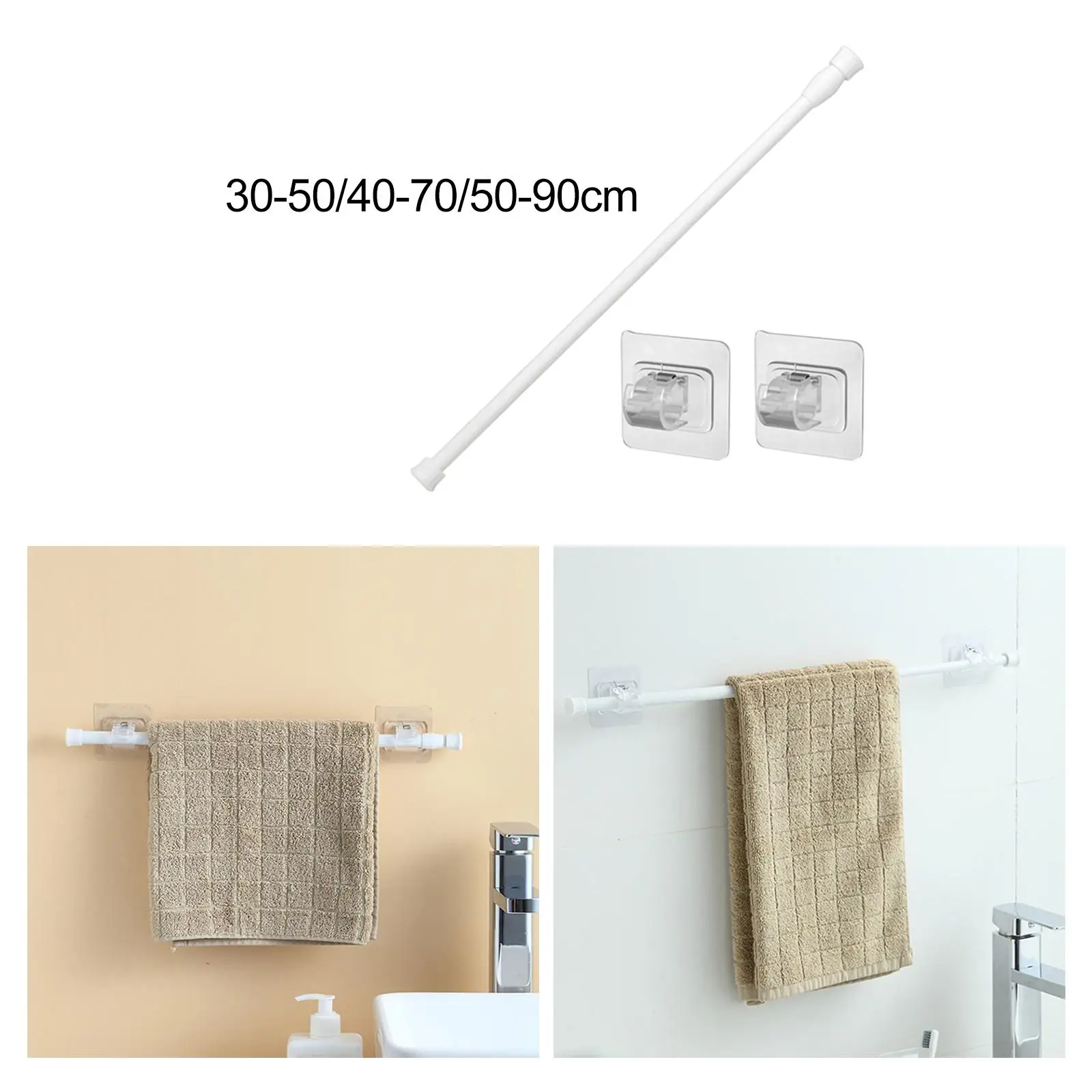 Telescopic Curtain Rod White Easy Install for Closet Curtain Pole Shower Curtain Rod Tension Rod for Home Doorway Cupboard