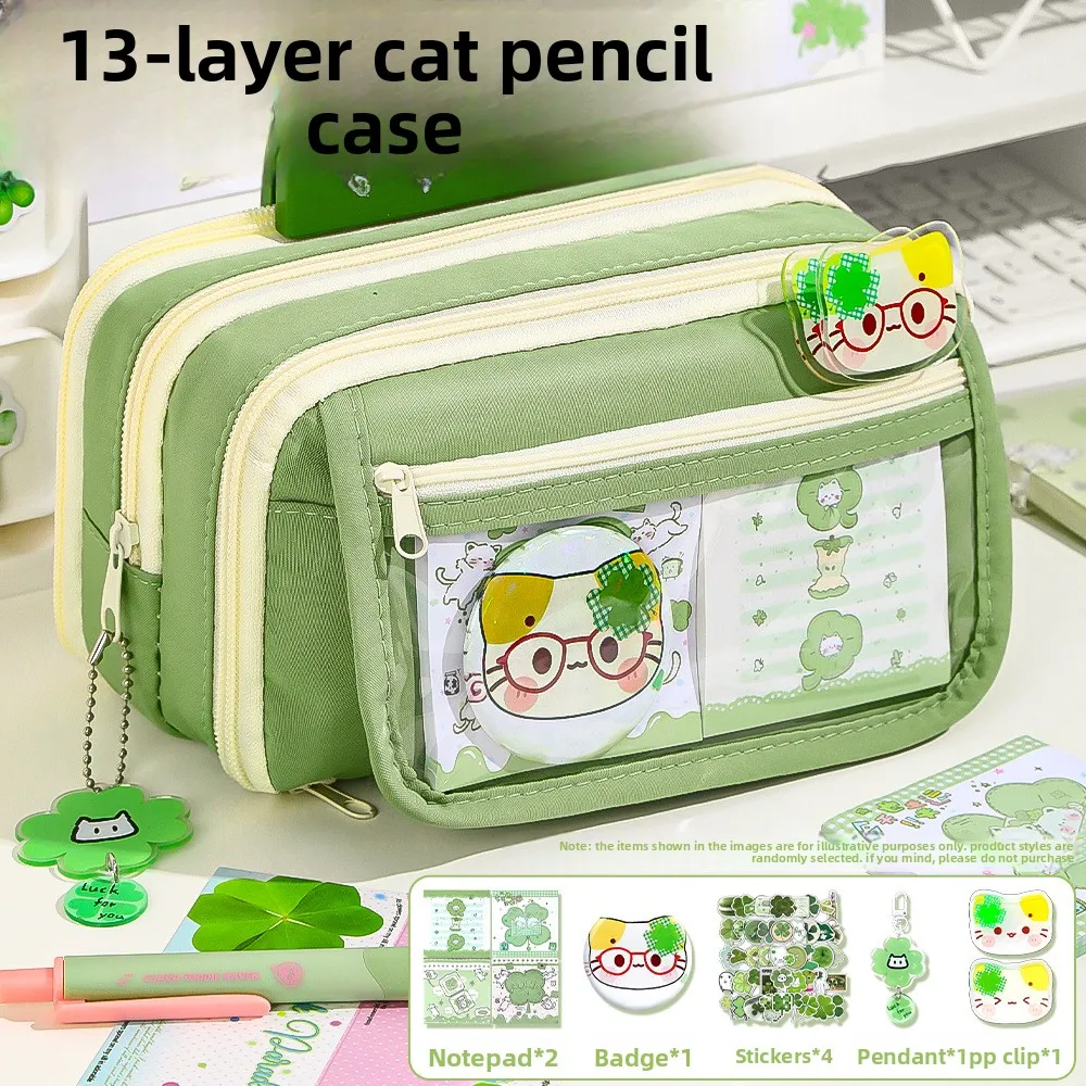 

Korean Style Clover Cat Super Large Capacity Clear Pencil Case Stationery Organizer for School Supplies