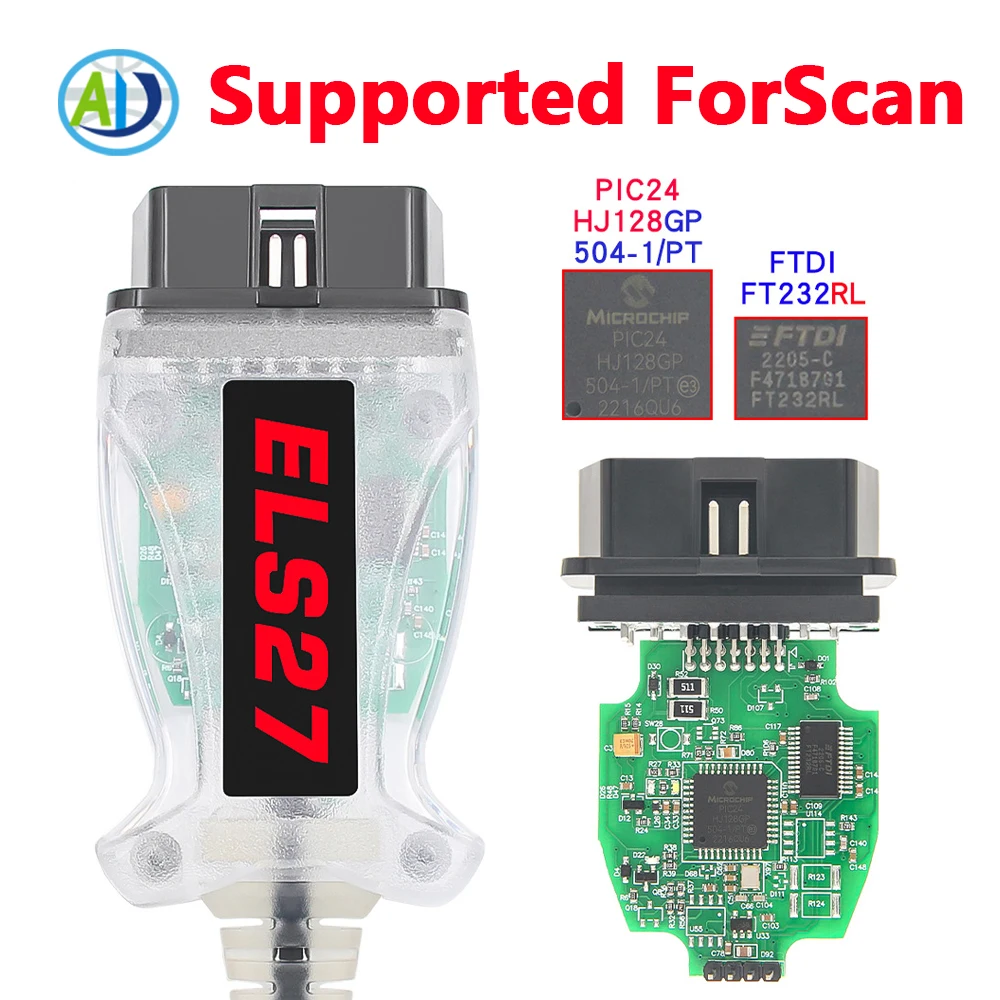 ELS27 FORScan V2.3.8 Obd2 الماسح الضوئي PIC24HJ128GP FTDI FT232RL لفورد/مازدا/لينكولن/ميركوري ترميز متعدد اللغات يمنع المخفية