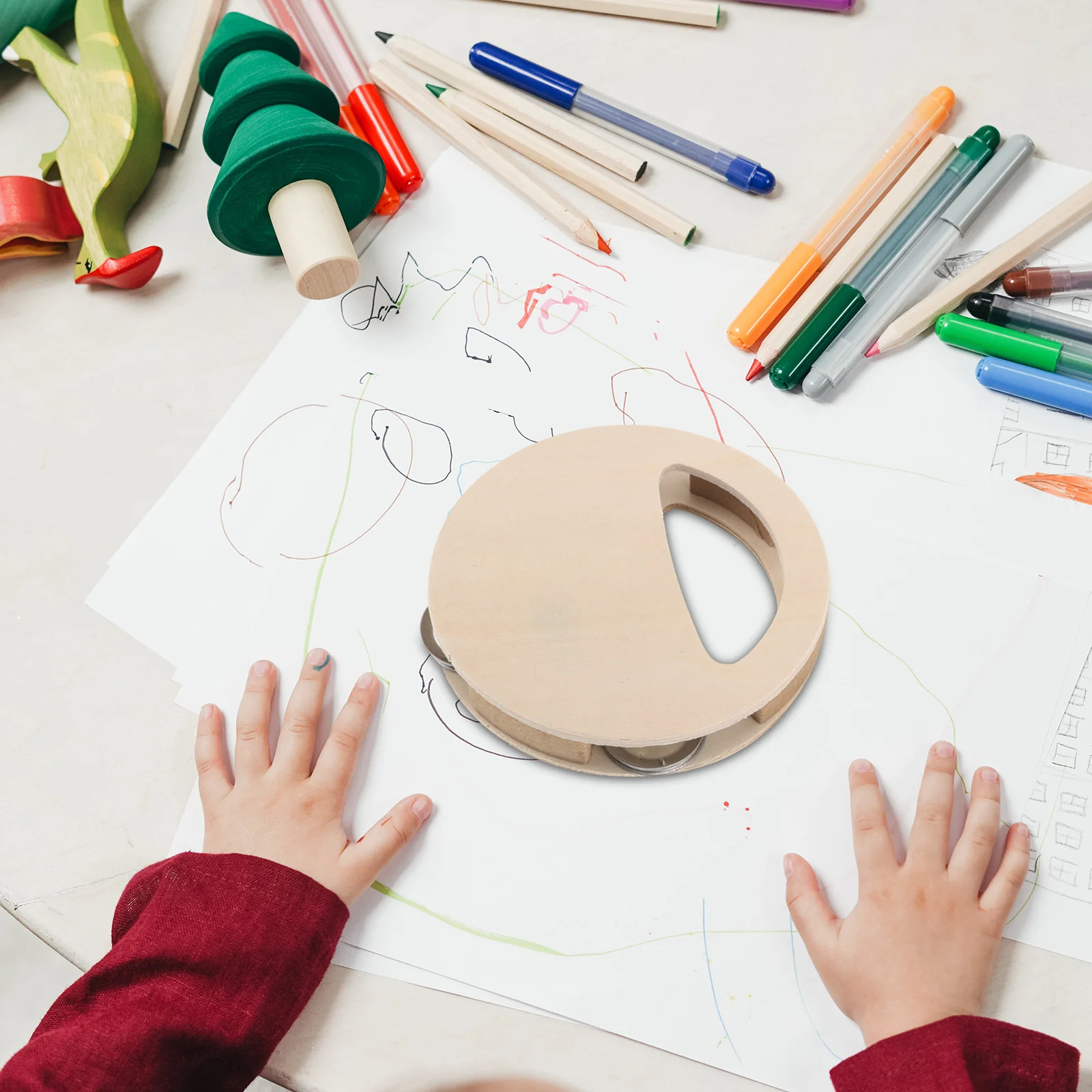 Kit de Tambor de Madeira DIY Não Pintado com 4 Peças para Crianças, Atividade Criativa de Artesanato, Desenvolvimento Sensorial Infantil, Instrumento Musical Manual