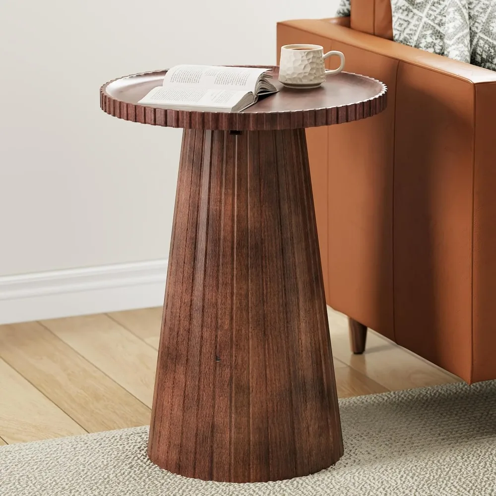 Solid Mango Wood Round End Table Boho Side Table Small Sofa Gear Design Vintage Coffee Side Tables Farmhouse Nightstand