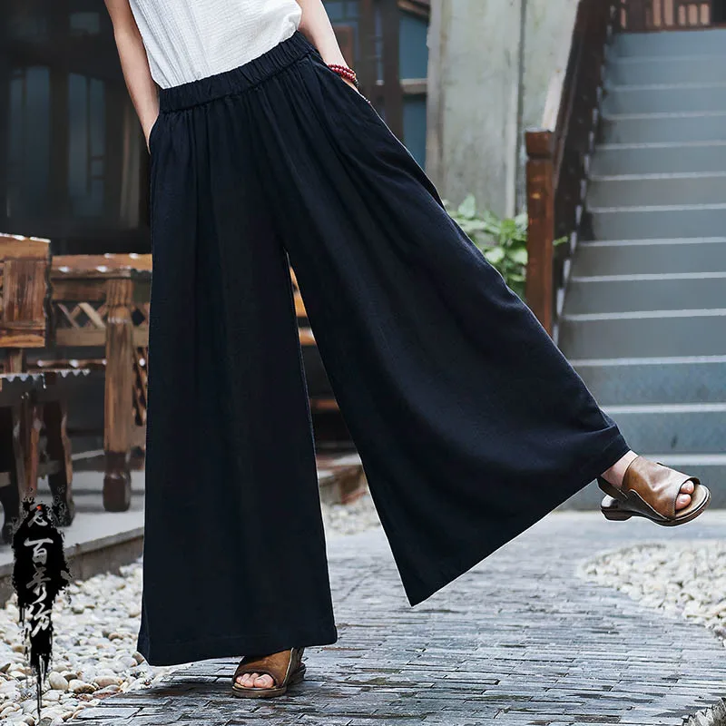 

Spring and Summer Cotton Linen Women's Clothing New Chinese Style Retro Zen Stone Washed Trousers Yoga Travel Culottes