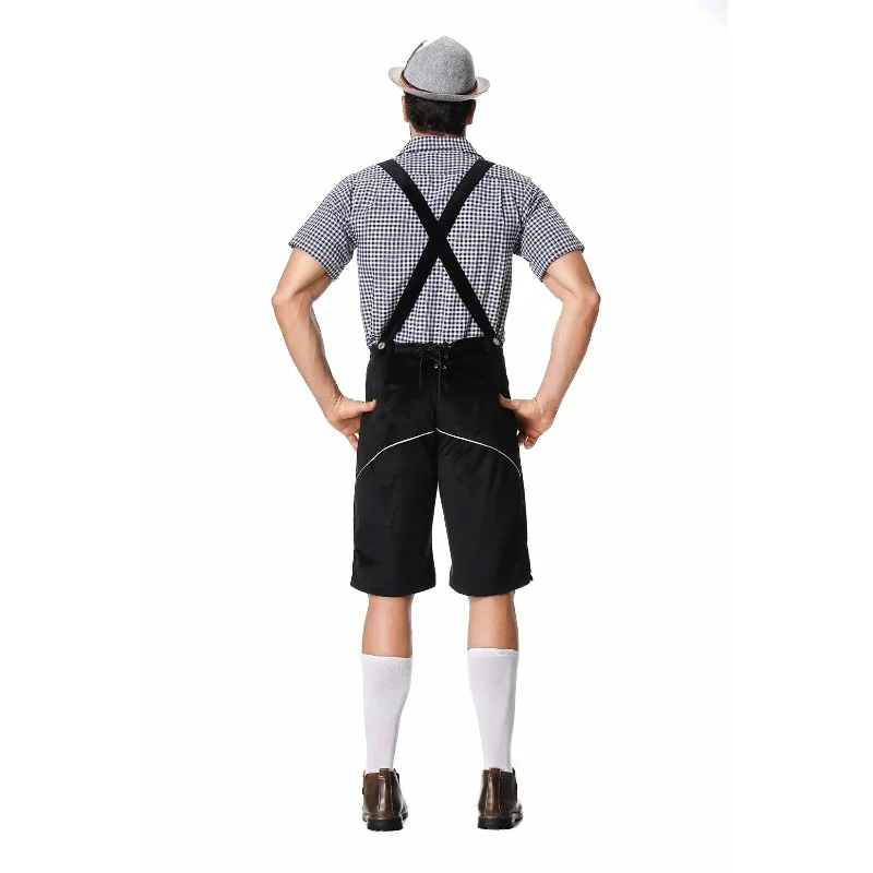 Men German Oktoberfest Lederhosen Costume Bavarian Beer Male Outfit Rompers Shirt Hat Set Cosplay Carnival Halloween Party Dress - view 5