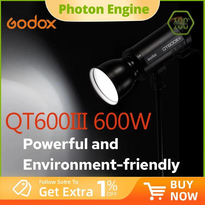 

Godox QT600III 600W 1/8000s High Speed Sync Studio Flash Strobe Light Built in 2.4G Wirless System + 40W LED Modeling Bulb
