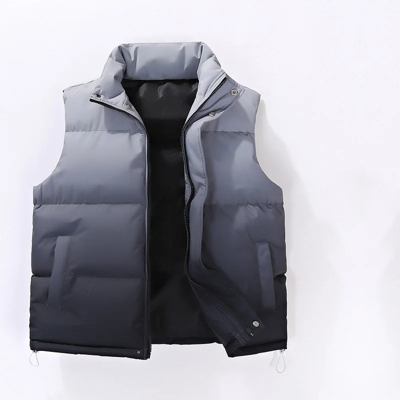2025 Winter Men Down Waistcoat Fashion Gradient Color Stand Collar Male Vest Thicken Warm Sleeveless Casual Versatile Man Coat