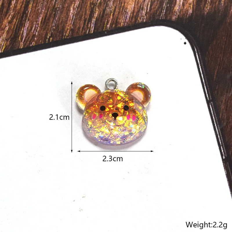 10pcs Glitter Cut Bear Resin Charms Colorful Cartoon Bears Pendant For Necklace Earring Diy Jewelry Make