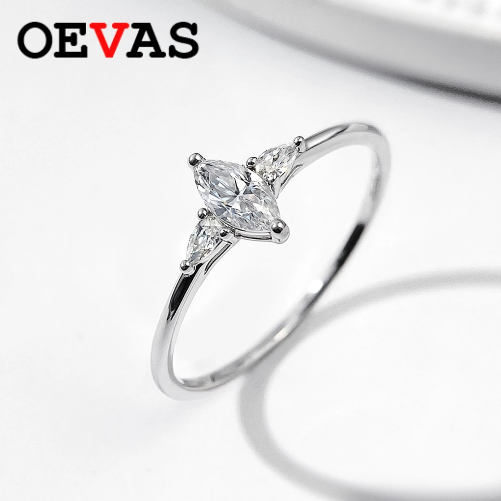 

OEVAS 3*6MM D Color Marquise Moissanite Rings with GRA Certified for Women 100% S925 Silver Fine Jewelry Wedding Party Gift