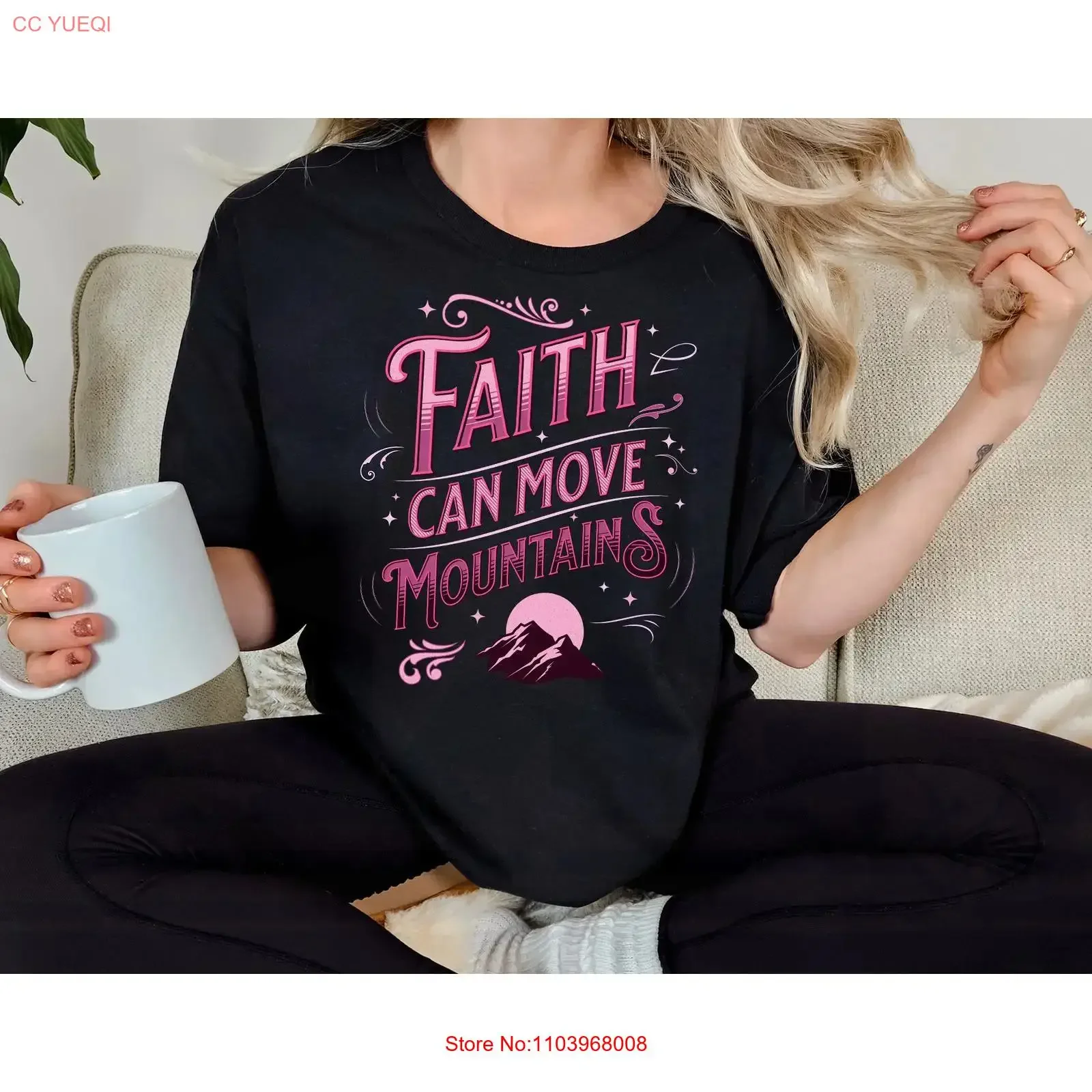 Camiseta para mujer Faith Can Move Mountains, estilo vintage, versátil, cómoda, informal, ligeramente suave, ropa de calle a la moda