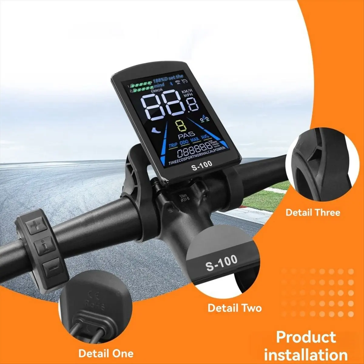 

(X07A) S-100 Electric Bike Display Meter 35A 36V/48V/52V Sine Wave Controller Kit for Scooter E-Bike Modification Accessories