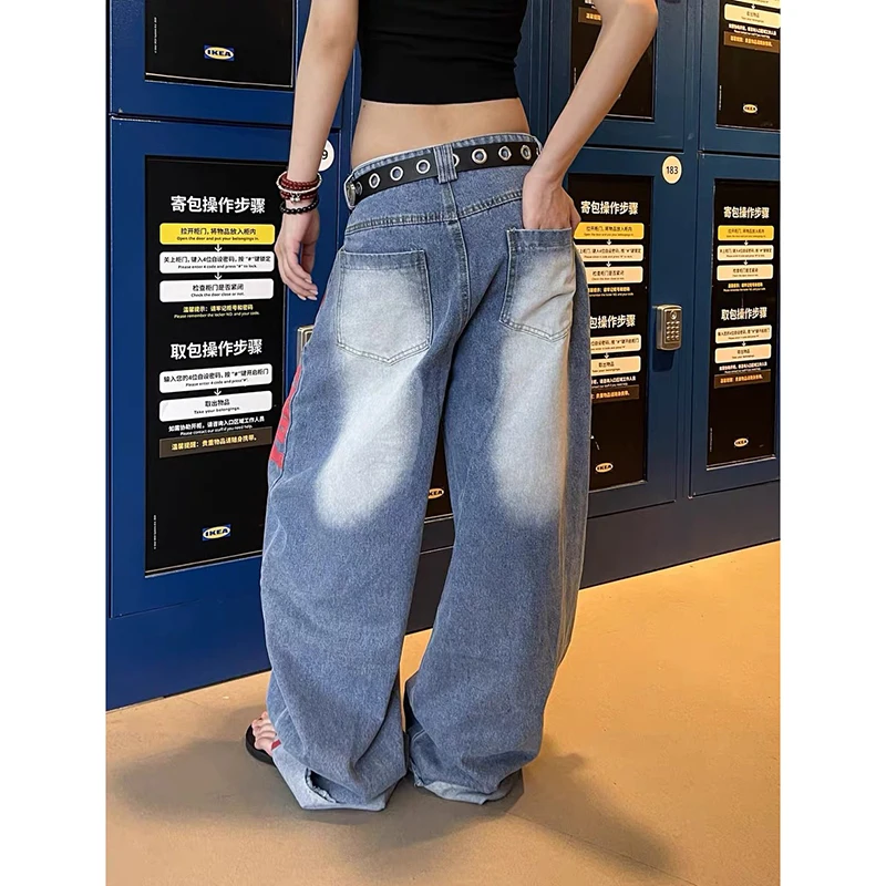 YIBASHU женские синие мешковатые джинсы Y2k Harajuku винтажные джинсовые брюки с изогнутым ножем в американском стиле 90-х годов джинсы большого размера брюки одежда