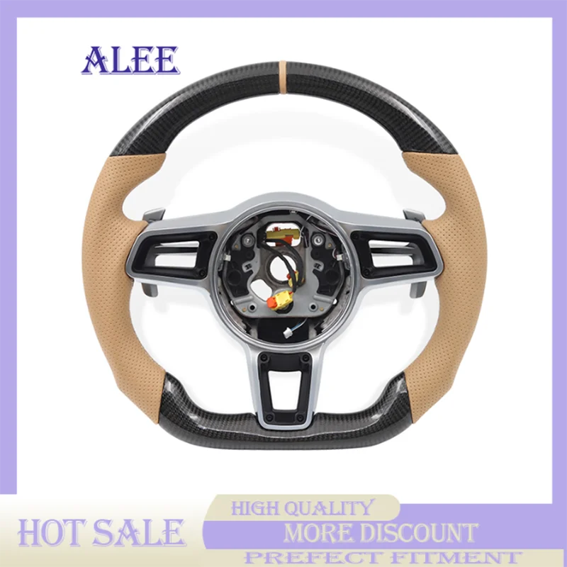

Customized Steering wheel For Porsche Cayenne Panamera 911 718 leather Carbon Fiber LED off-white keyless