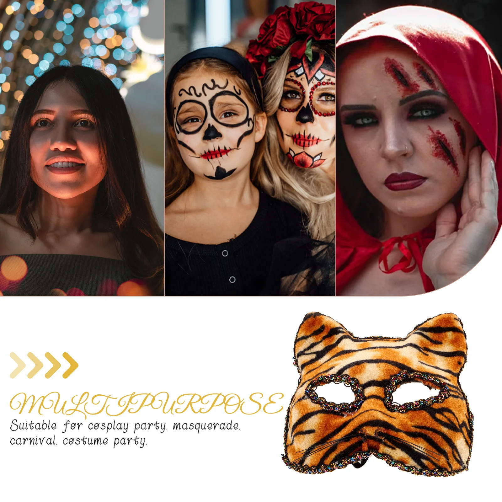 Półmaska tygrysa do cosplayu, na maskaradę, lekka, wygodna, trwała, dekoracyjna, prezent dla kobiet i mężczyzn.