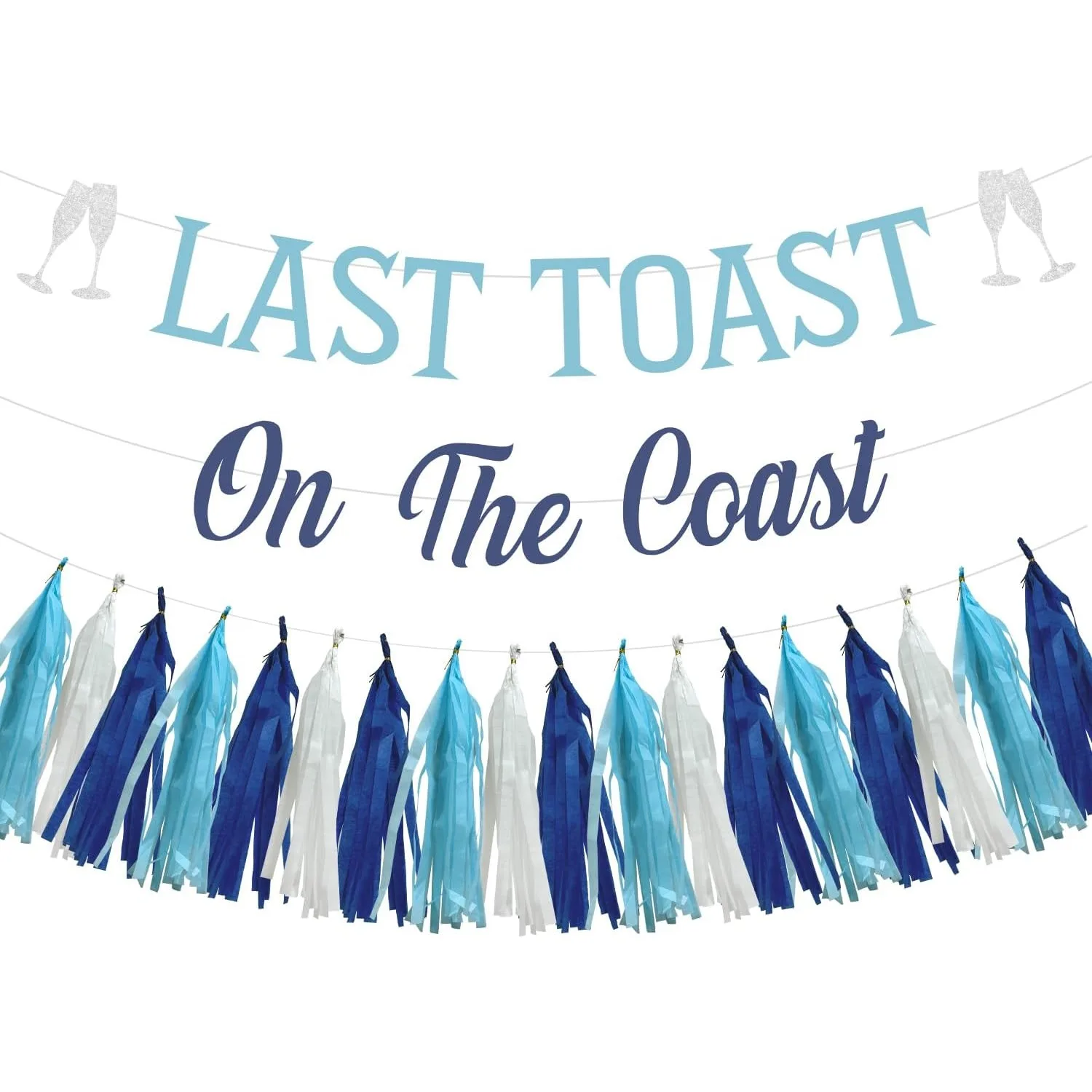 Sursurprise Last Toast on The Coast Party Decorations Beach Paper Tassels Banner Blue Silvery Champagne Bridal Shower Supplies