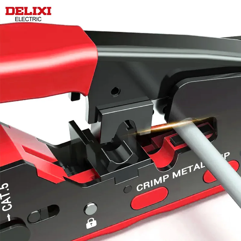 DELIXI ELECTRIC Network Plier，Universal Crimping Tool CAT5 CAT6 CAT7 RJ45 Pass Through All In One EZCrimp Tool For Rj11 R12 RJ45