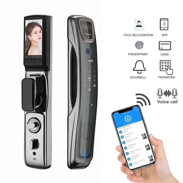 Outdoor 3D Face Recognition Cerradura Inteligente WIFI Biometric Fingerprint Intercom Smart Door Lock for Gate Wooden Doors