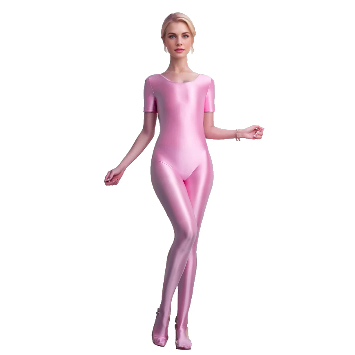 MJINM Women Soft Silky Smooth Glossy Stretch Short Sleeve Bodybuilding Fitness Sports Tights Jumpsuit Bodysuit Catsuit Playsuit
