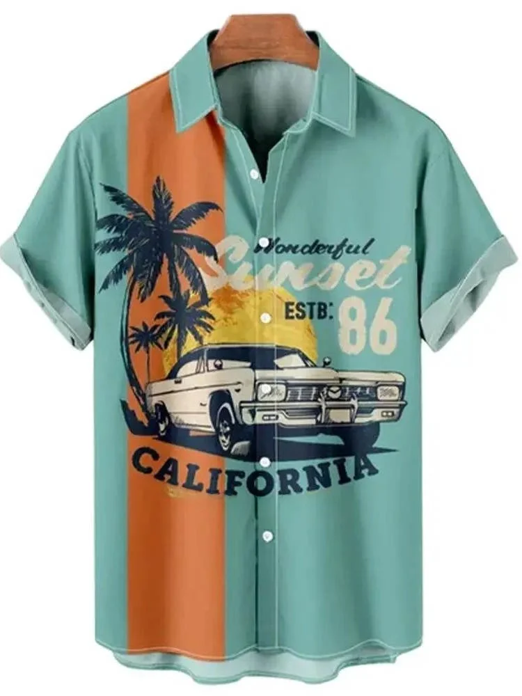 

Loose ort Sve Printed Car irt Men's Summer Faion Stand Fit Collar Button down Casual irt Chinese Brand