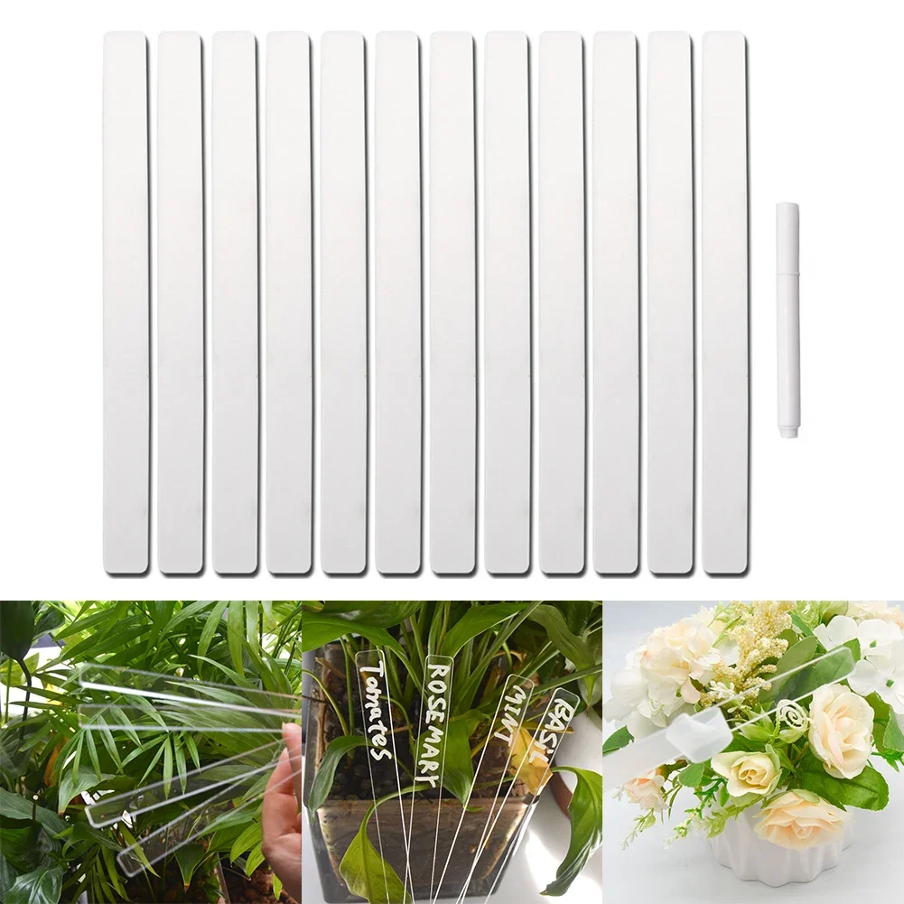 13pcs Herb Sign Plant Label Marker Pen Set Flower Pot Plant Tag Eco-friendly Acrylic T-Type Transparent For Gardening Decoration