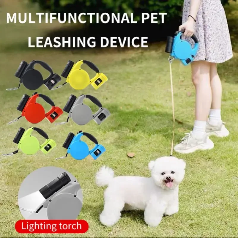 

Pet Rope Bright LED Light 5M Retractable Dog Leash System Includes Built-in Poop Bag Dispenser Make Night Walks Cafer and Easier
