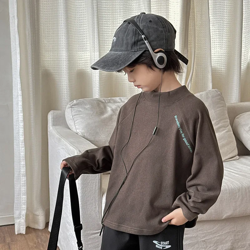 Winter Semi High Neck Children's Warm Velvet Base Shirt