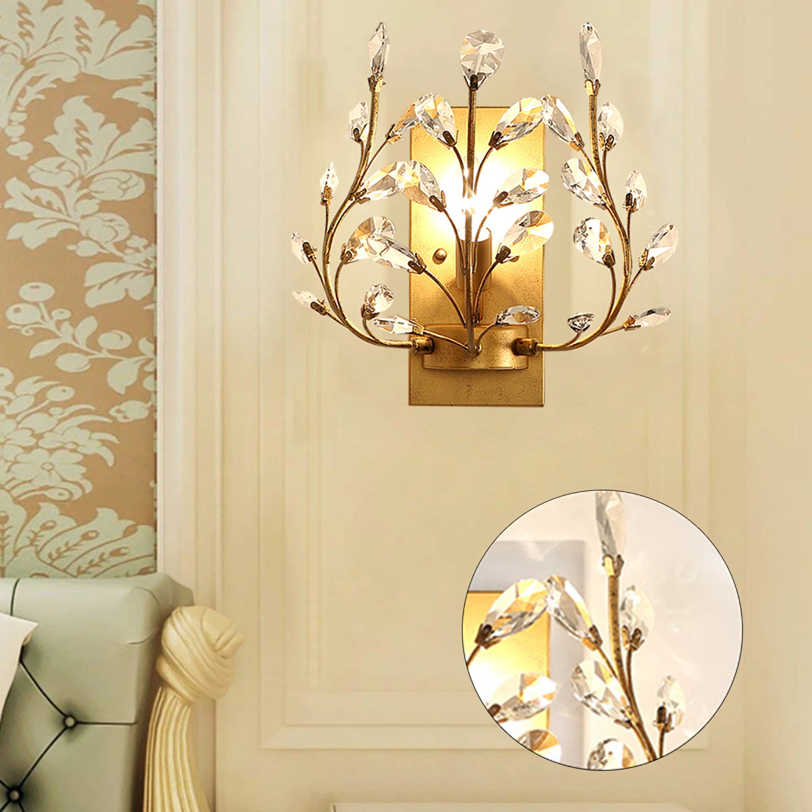 

Современный светодиодный настенный светильник с золотым кристаллом и цветком, освещение в стиле ретро, настенные бра из кованого железа со свечами (лампа в комплект не входит)