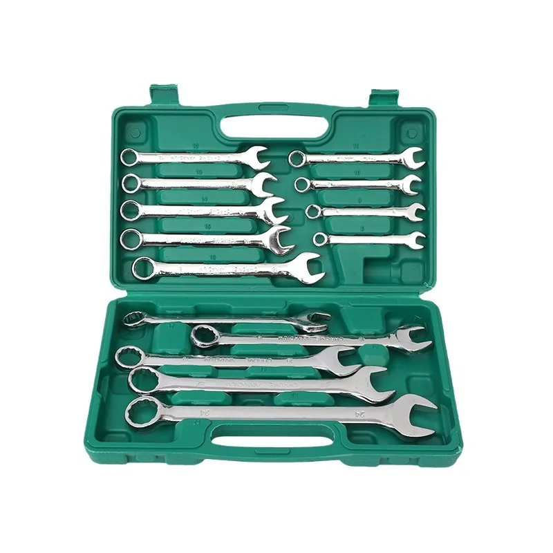 14PCS multifunctional metric/imperial combination wrench set with standard mechanical wrenches in the range of 8mm-24mm